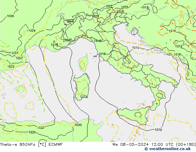 Theta-e 850гПа ECMWF ср 08.05.2024 12 UTC