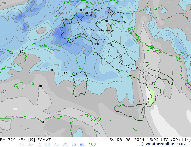 RH 700 hPa ECMWF Su 05.05.2024 18 UTC