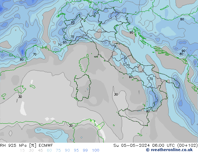 RH 925 hPa ECMWF Dom 05.05.2024 06 UTC