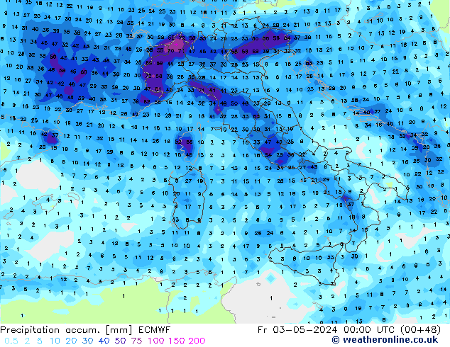 Precipitación acum. ECMWF vie 03.05.2024 00 UTC