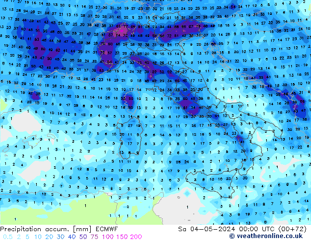 Precipitation accum. ECMWF Sa 04.05.2024 00 UTC