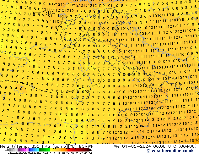 Z500/Rain (+SLP)/Z850 ECMWF śro. 01.05.2024 06 UTC