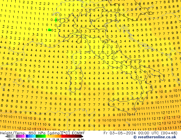 Height/Temp. 850 hPa ECMWF Fr 03.05.2024 00 UTC