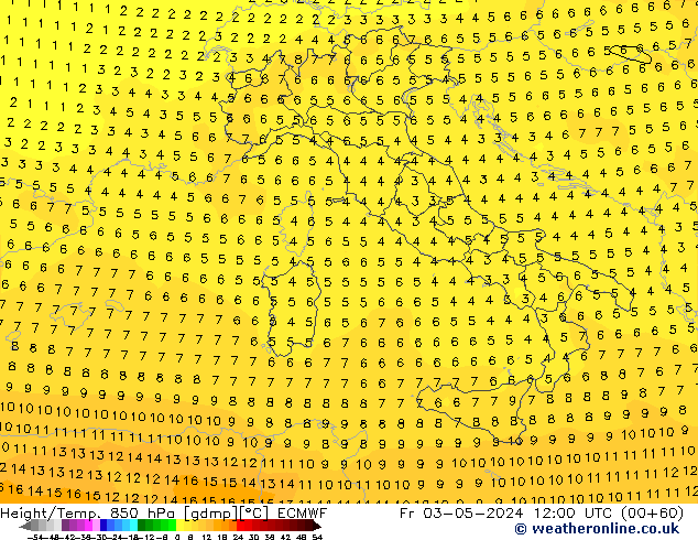 Z500/Rain (+SLP)/Z850 ECMWF Fr 03.05.2024 12 UTC