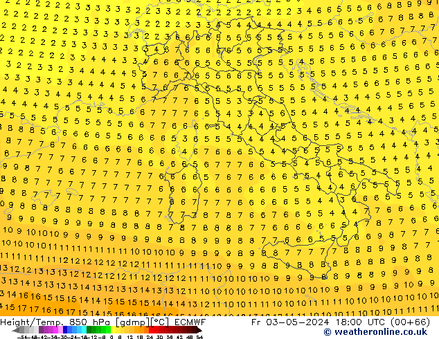 Z500/Yağmur (+YB)/Z850 ECMWF Cu 03.05.2024 18 UTC