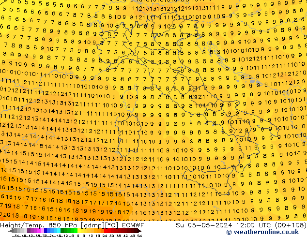 Height/Temp. 850 hPa ECMWF dom 05.05.2024 12 UTC