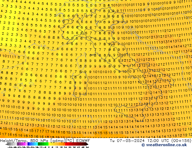 Z500/Rain (+SLP)/Z850 ECMWF Ter 07.05.2024 12 UTC