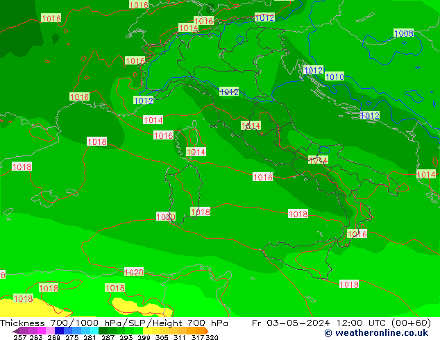 Thck 700-1000 hPa ECMWF Fr 03.05.2024 12 UTC