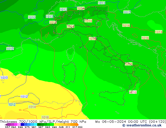 Thck 700-1000 hPa ECMWF pon. 06.05.2024 00 UTC