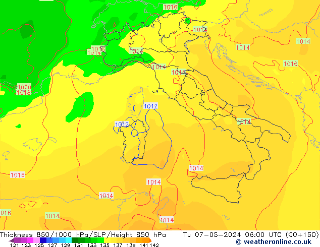 Thck 850-1000 hPa ECMWF mar 07.05.2024 06 UTC