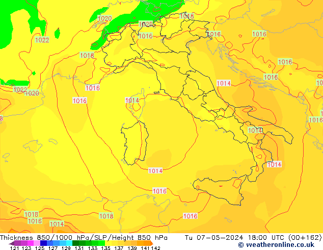 850-1000 hPa Kalınlığı ECMWF Sa 07.05.2024 18 UTC