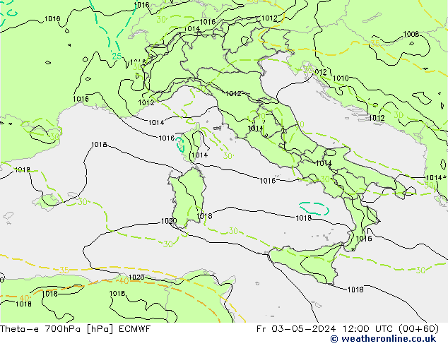 Theta-e 700hPa ECMWF Fr 03.05.2024 12 UTC