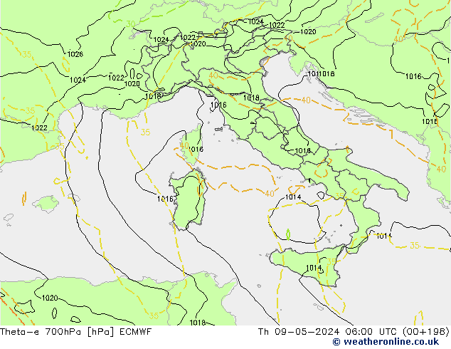 Theta-e 700hPa ECMWF Th 09.05.2024 06 UTC