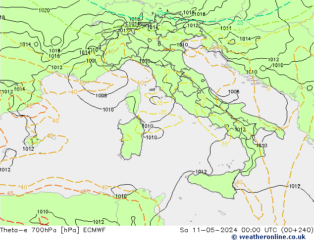 Theta-e 700hPa ECMWF  11.05.2024 00 UTC