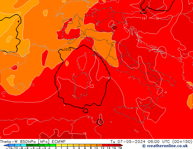 Theta-W 850hPa ECMWF mar 07.05.2024 06 UTC