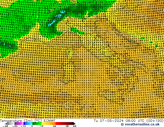 Temperaturkarte (2m) ECMWF Di 07.05.2024 06 UTC