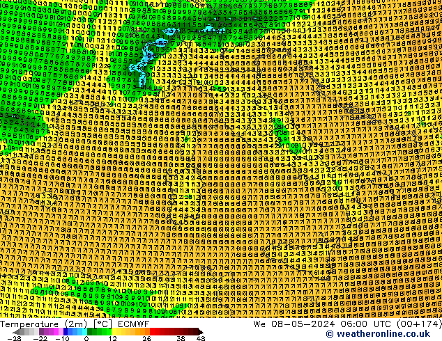 Temperatuurkaart (2m) ECMWF wo 08.05.2024 06 UTC