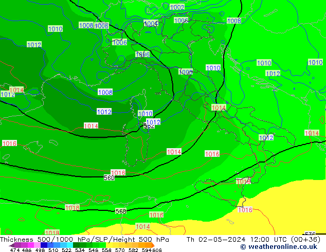 Thck 500-1000hPa ECMWF Qui 02.05.2024 12 UTC