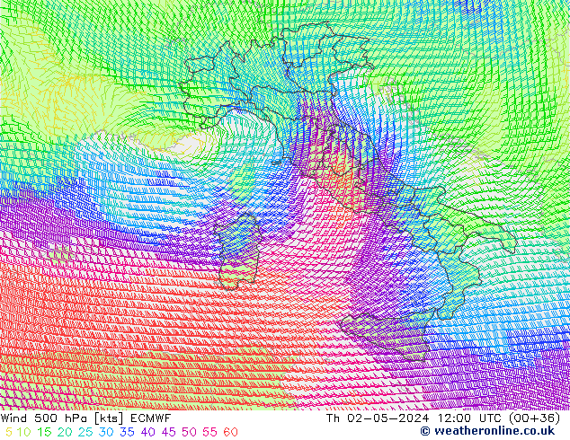 Wind 500 hPa ECMWF Th 02.05.2024 12 UTC