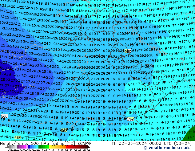 Z500/Rain (+SLP)/Z850 ECMWF Th 02.05.2024 00 UTC