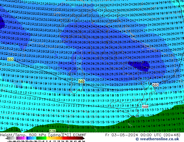 Z500/Rain (+SLP)/Z850 ECMWF ven 03.05.2024 00 UTC