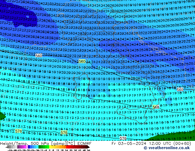 Z500/Rain (+SLP)/Z850 ECMWF Fr 03.05.2024 12 UTC