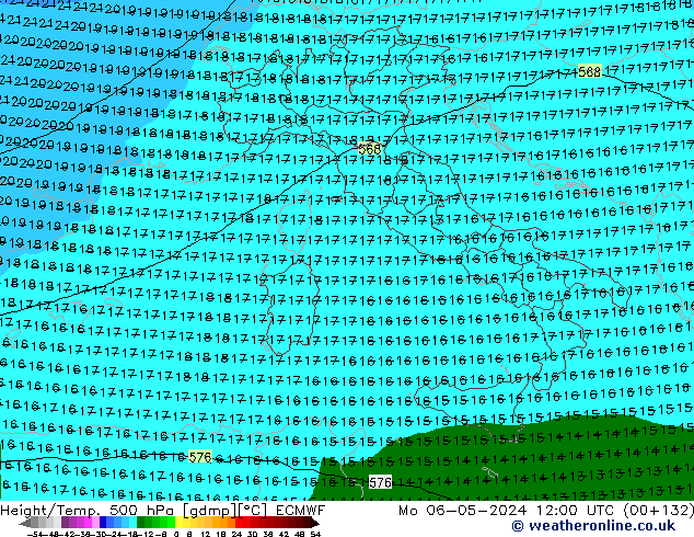 Z500/Rain (+SLP)/Z850 ECMWF Mo 06.05.2024 12 UTC