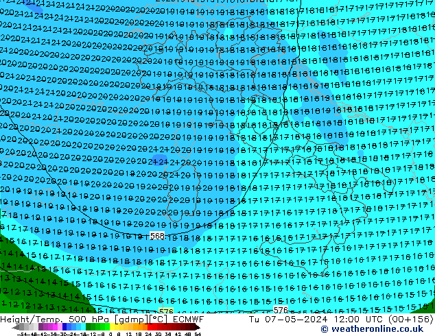 Z500/Regen(+SLP)/Z850 ECMWF di 07.05.2024 12 UTC