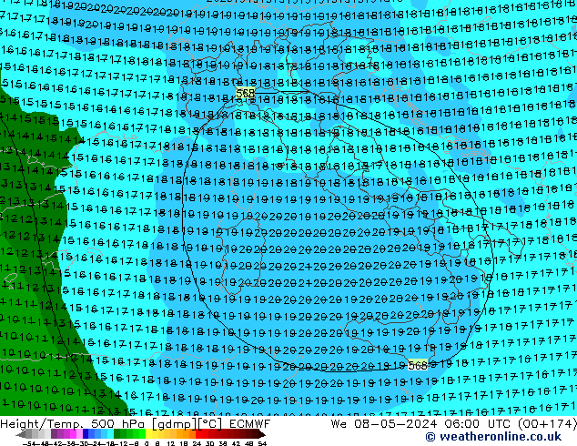 Z500/Rain (+SLP)/Z850 ECMWF We 08.05.2024 06 UTC