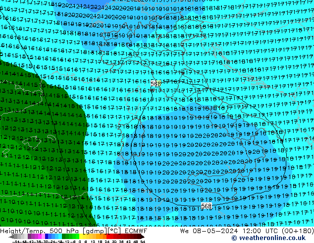 Z500/Rain (+SLP)/Z850 ECMWF  08.05.2024 12 UTC