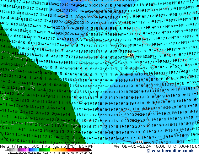 Z500/Rain (+SLP)/Z850 ECMWF mer 08.05.2024 18 UTC