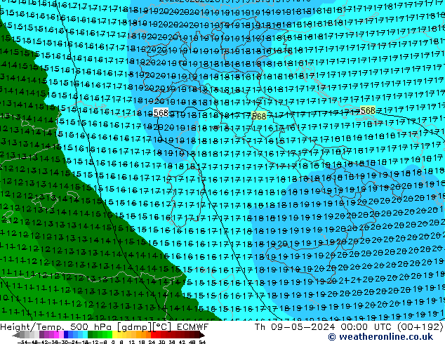 Z500/Rain (+SLP)/Z850 ECMWF jue 09.05.2024 00 UTC