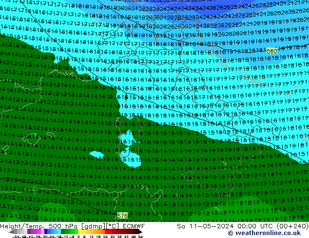 Height/Temp. 500 hPa ECMWF sab 11.05.2024 00 UTC