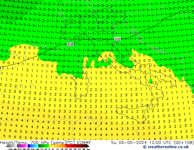 Height/Temp. 700 hPa ECMWF Su 05.05.2024 12 UTC