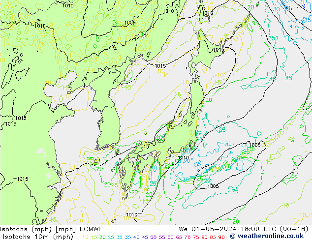 Isotachs (mph) ECMWF We 01.05.2024 18 UTC