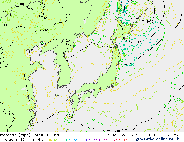 Isotachs (mph) ECMWF ven 03.05.2024 09 UTC