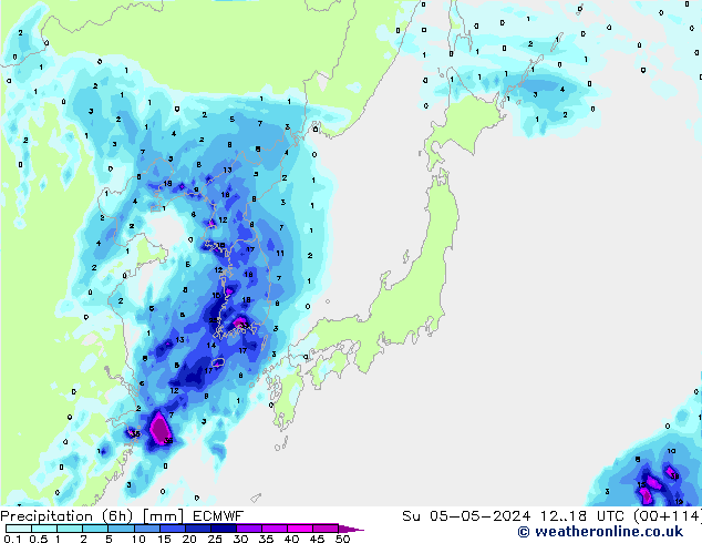 Nied. akkumuliert (6Std) ECMWF So 05.05.2024 18 UTC