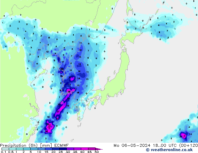 Precipitation (6h) ECMWF Mo 06.05.2024 00 UTC