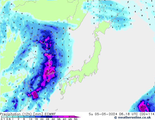 Precipitation (12h) ECMWF Su 05.05.2024 18 UTC