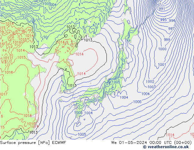 Presión superficial ECMWF mié 01.05.2024 00 UTC