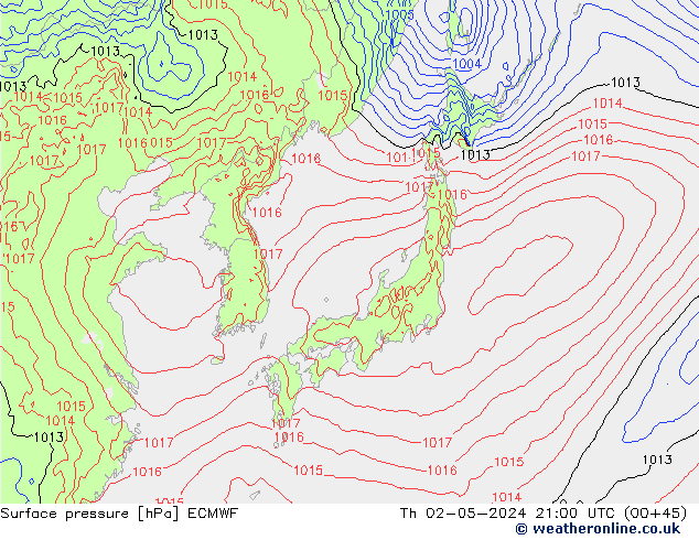 pressão do solo ECMWF Qui 02.05.2024 21 UTC