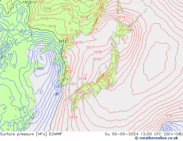 Pressione al suolo ECMWF dom 05.05.2024 12 UTC