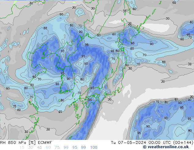 RH 850 hPa ECMWF Tu 07.05.2024 00 UTC