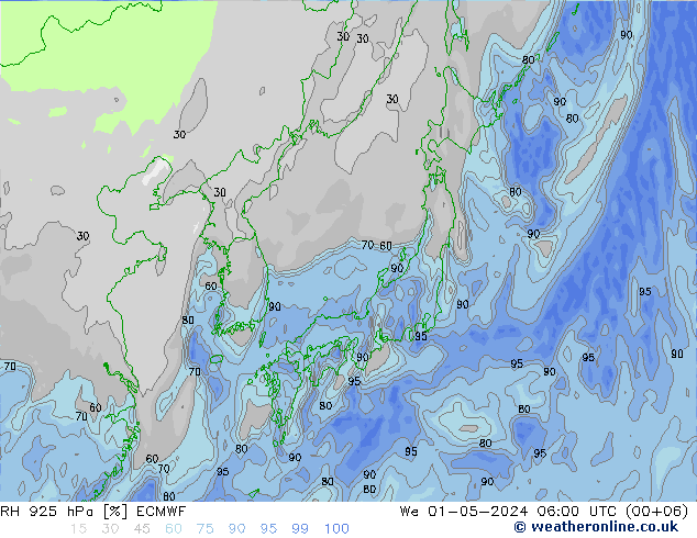 RH 925 hPa ECMWF We 01.05.2024 06 UTC