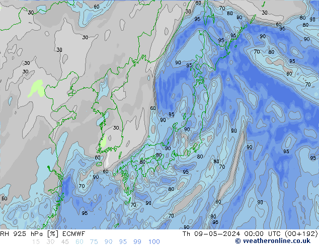 RH 925 hPa ECMWF Th 09.05.2024 00 UTC