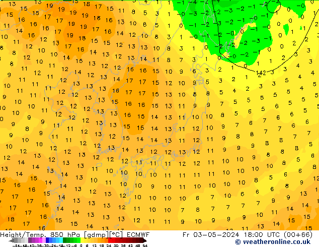 Height/Temp. 850 hPa ECMWF ven 03.05.2024 18 UTC