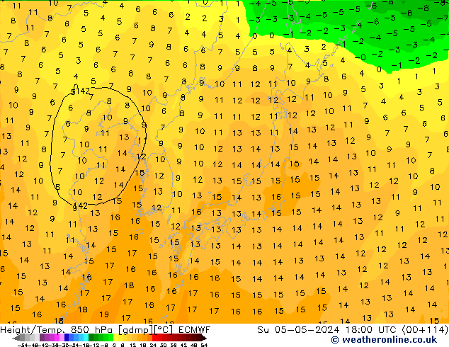 Z500/Rain (+SLP)/Z850 ECMWF Su 05.05.2024 18 UTC