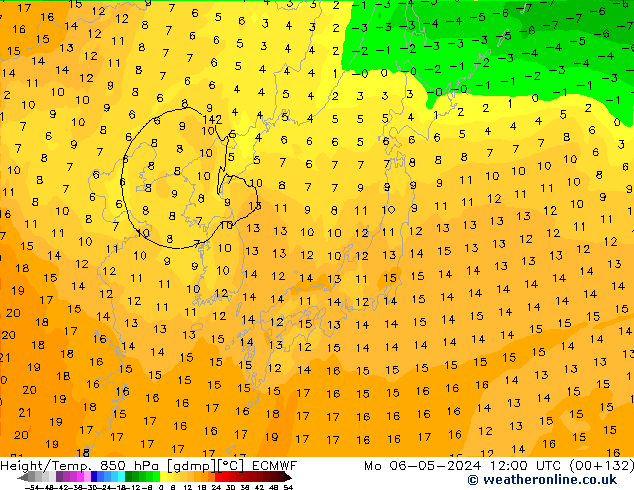 Z500/Rain (+SLP)/Z850 ECMWF Mo 06.05.2024 12 UTC