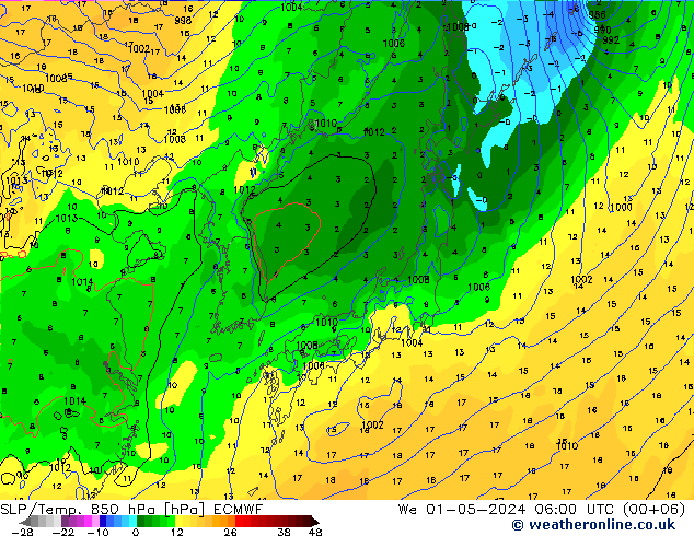 SLP/Temp. 850 hPa ECMWF We 01.05.2024 06 UTC