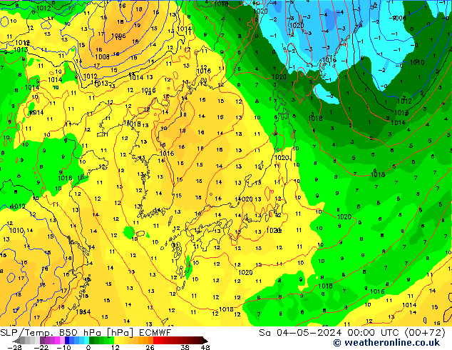 SLP/Temp. 850 hPa ECMWF sáb 04.05.2024 00 UTC